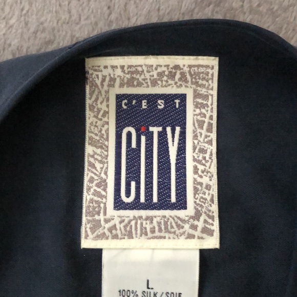 Vintage Navy 100% Silk Button Down Blouse - Picture 3 of 10